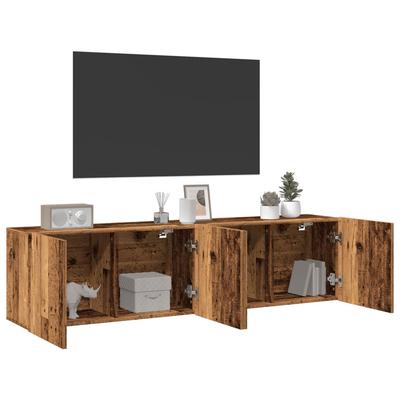 TV Wall Cabinets Set of 2 Vintage Wood Look 80 X 30 X 41 Cm