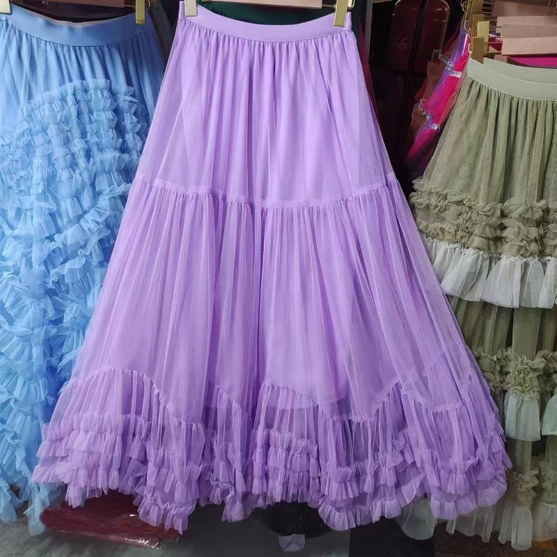 Super pendulum design sense fashion sweet fungus lace a word fluffy mesh skirt women