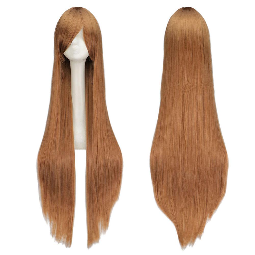 Professionelle lange gerade Cosplay Perücke Schwarz Lila Schwarz Rot Rosa Blau Dunkelbraun 100 cm Kunsthaarperücken