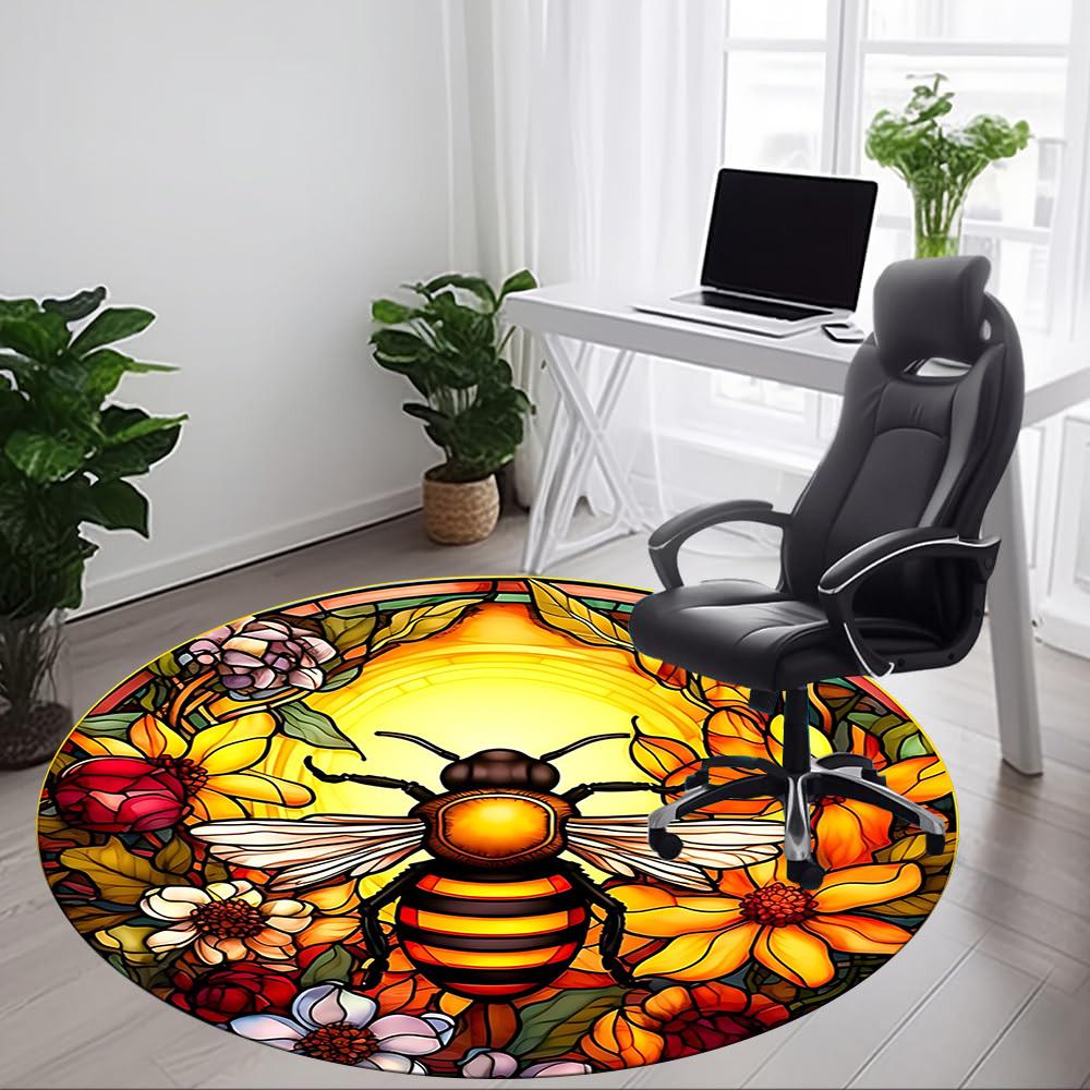 1pc Honeybee Stained Chair Carpet for Office Non-Slip, Machine Washable Rug for Office, Room - Holiday Decor, Machine Made yy251016098