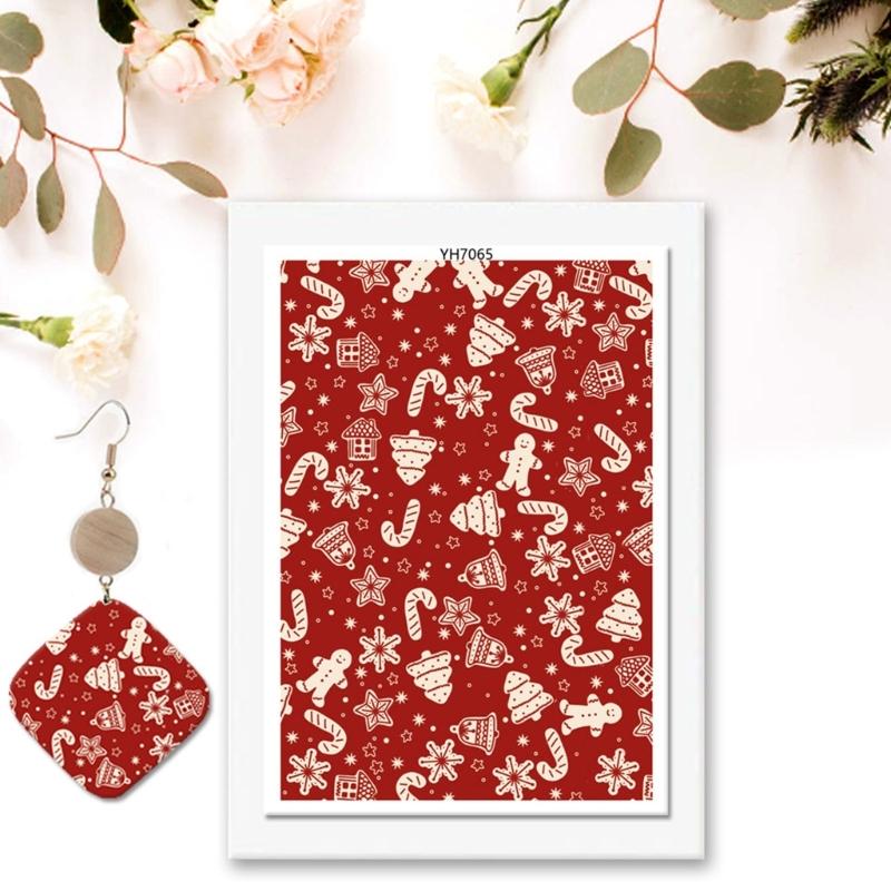 4PCS Christmas Clay Transfer Paper 95x138mm Water Soluble Paper Clay Transfer Sheets for Clay Earring Jewelry Making