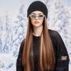 Winter Cap Beanies Hat with Hair Wigs One-piece Long Straight Hair Ski Knitted Hat Wig  Girls