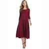 Round Neck Mid-sleeve Solid Color Swing Dress Fashion Temperament Elegant Women's Clothing