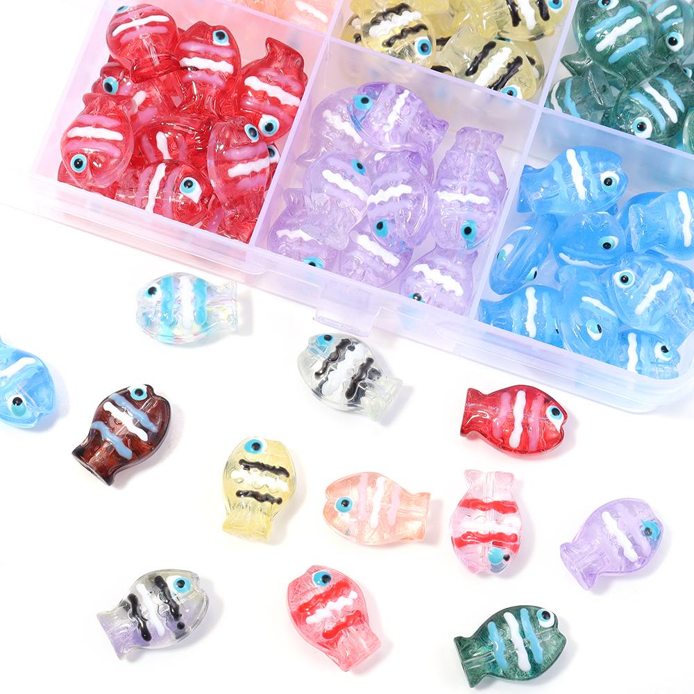 5pcs/lot Colorful Hand-painted Lampwork Beads Cute Cartoon Ocean Fish Loose Glass Bead For DIY Fashion Bracelet Earrings Jewelry