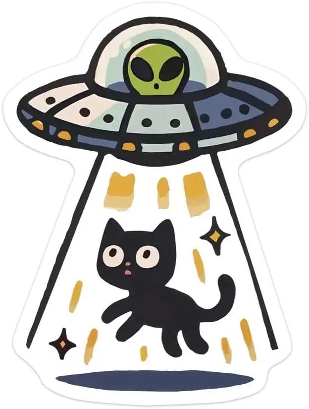 Cute UFO Cat Waterproof Sticker, Durable Easy Apply Vinyl Decal for Car Motorcycle Laptop Luggage