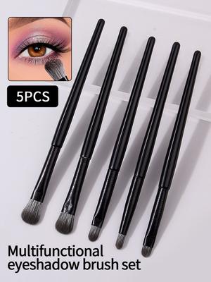 5 Stück Schwarze Natürliche Augen-Make-up-Pinsel Weiche Synthetische Professionelle Eyeliner-Augenbrauen-Lidschatten-Set Verblendende Make-up-Werkzeuge
