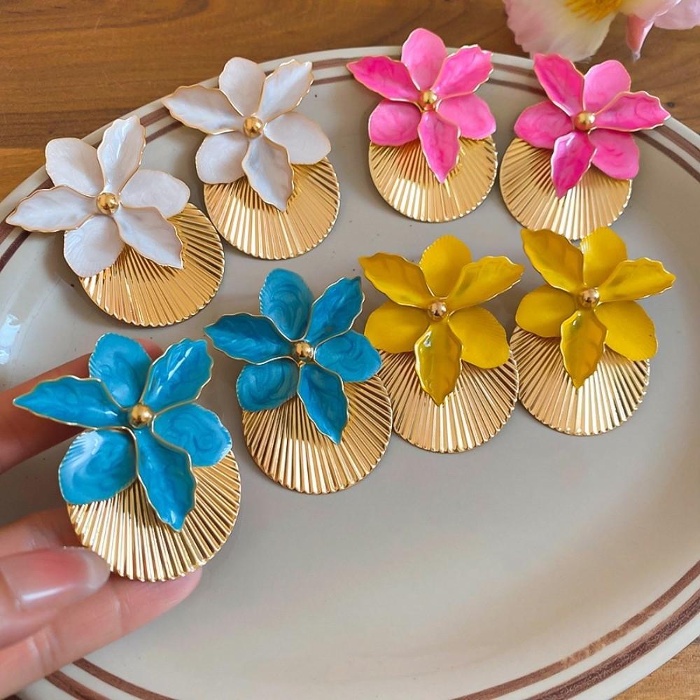 Shell Shape Orchid Flower Shell Earrings Oil Drip Ear Pendant Floral Ear Studs Festival