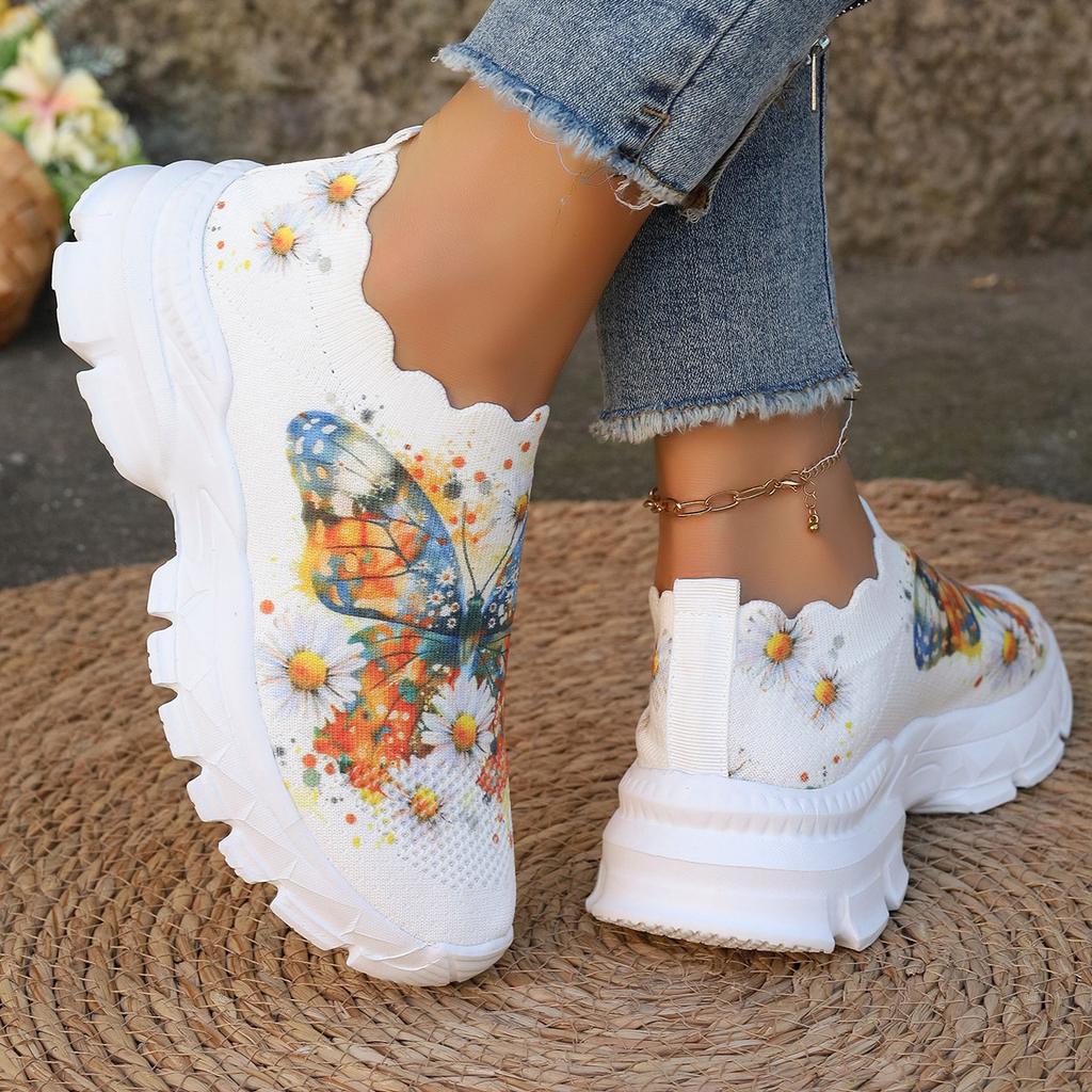 Casual sports shoes women's butterfly pattern lace ethnic style fly-woven sports shoes socks shoes