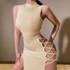 Abito sexy elegante con fasciatura nera senza maniche per abiti da canotta senza schienale per club party da donna, moda skinny estiva