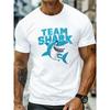 Europäische Größe Herren Team Shark Grafik T-Shirt, Lässiger Rundhalsausschnitt, Kurze Ärmel, Baumwollstrick mit leichter Dehnung, Geometrisches Muster, Normale Passform