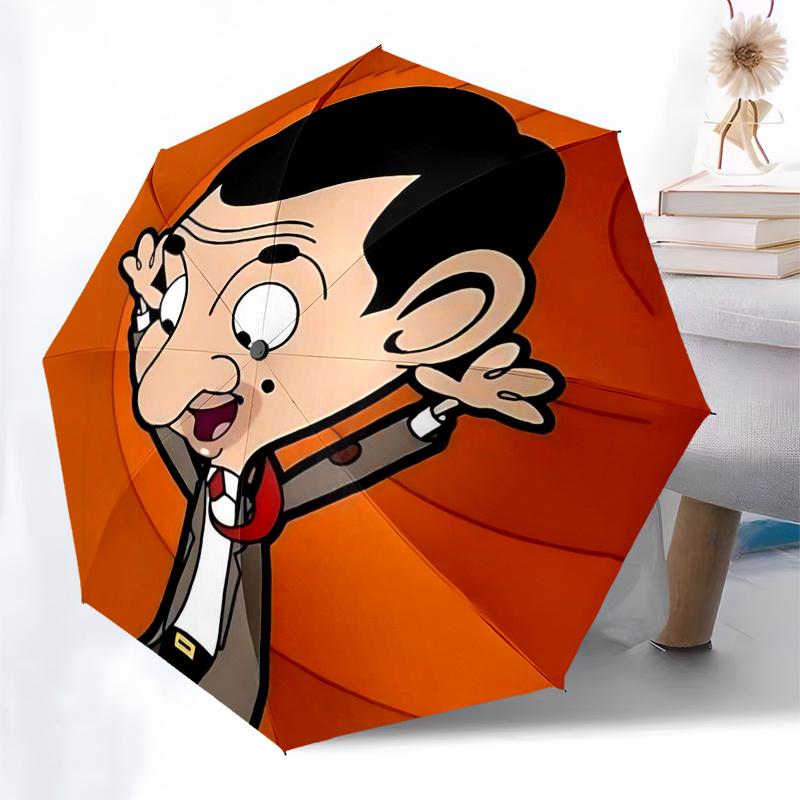 Ombrello da Viaggio a Tema Mr. Bean - 8 Stecche, Apertura e Chiusura Automatica, Design Pieghevole Portatile, Ombrello Compatto ed Elegante Adatto per Esterni
