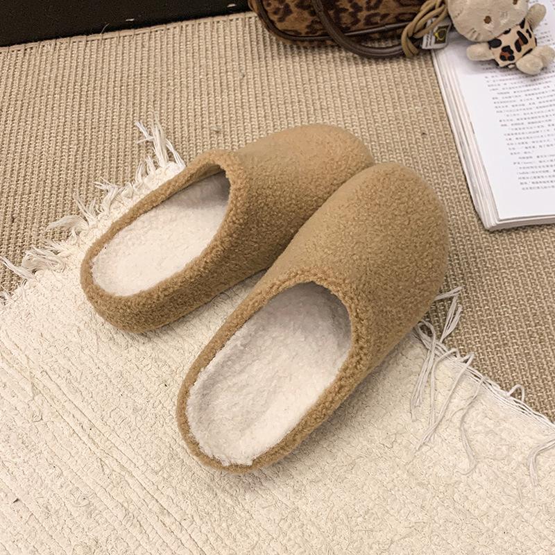 Thick bottom inner height increase fluffy slippers women wear new lazy one pedal home office cotton half drag