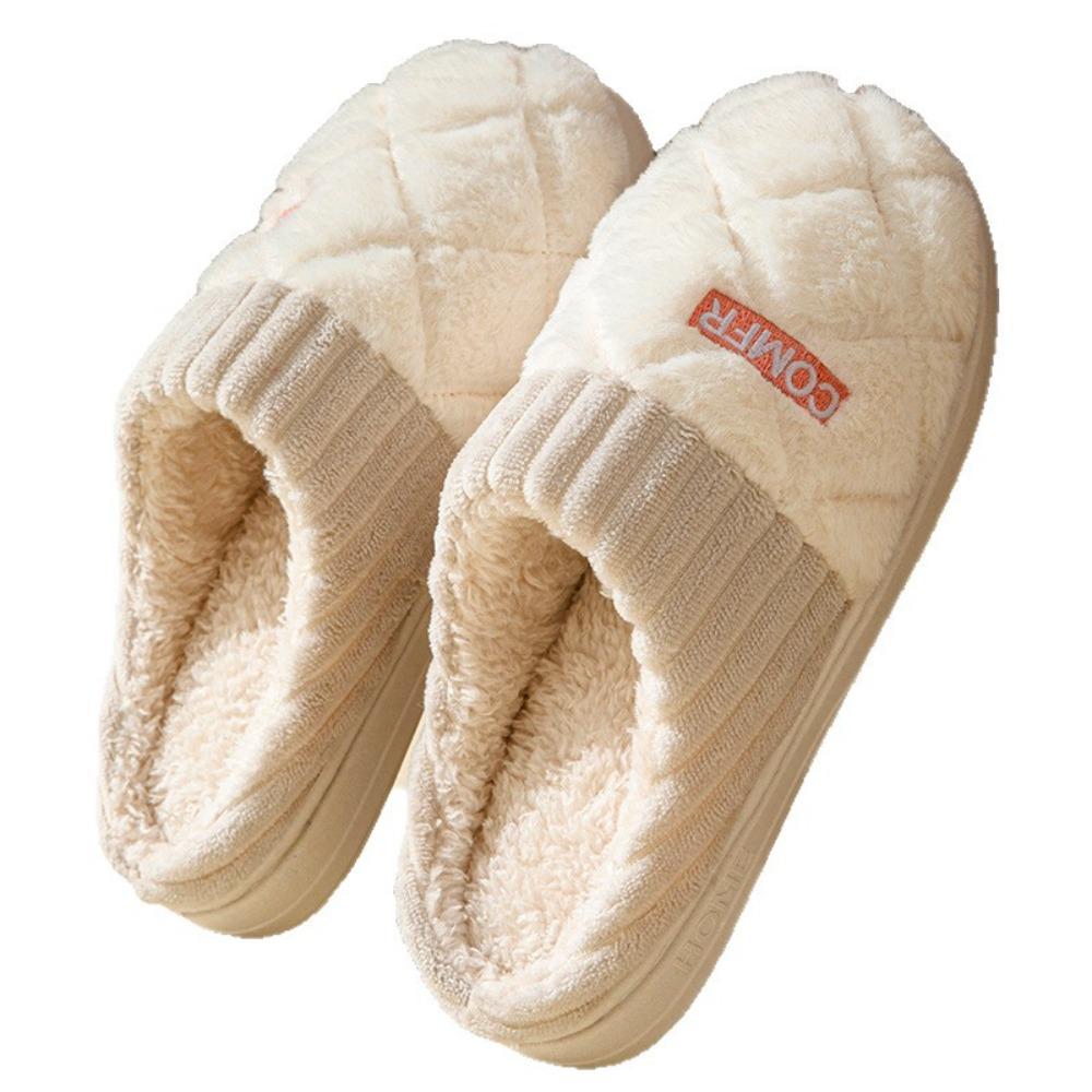 Cotton Slippers Women Autumn Winter Home Thick Sole Non-Slip Plush Fuzzy Indoor Warm Couple Men House Slippers