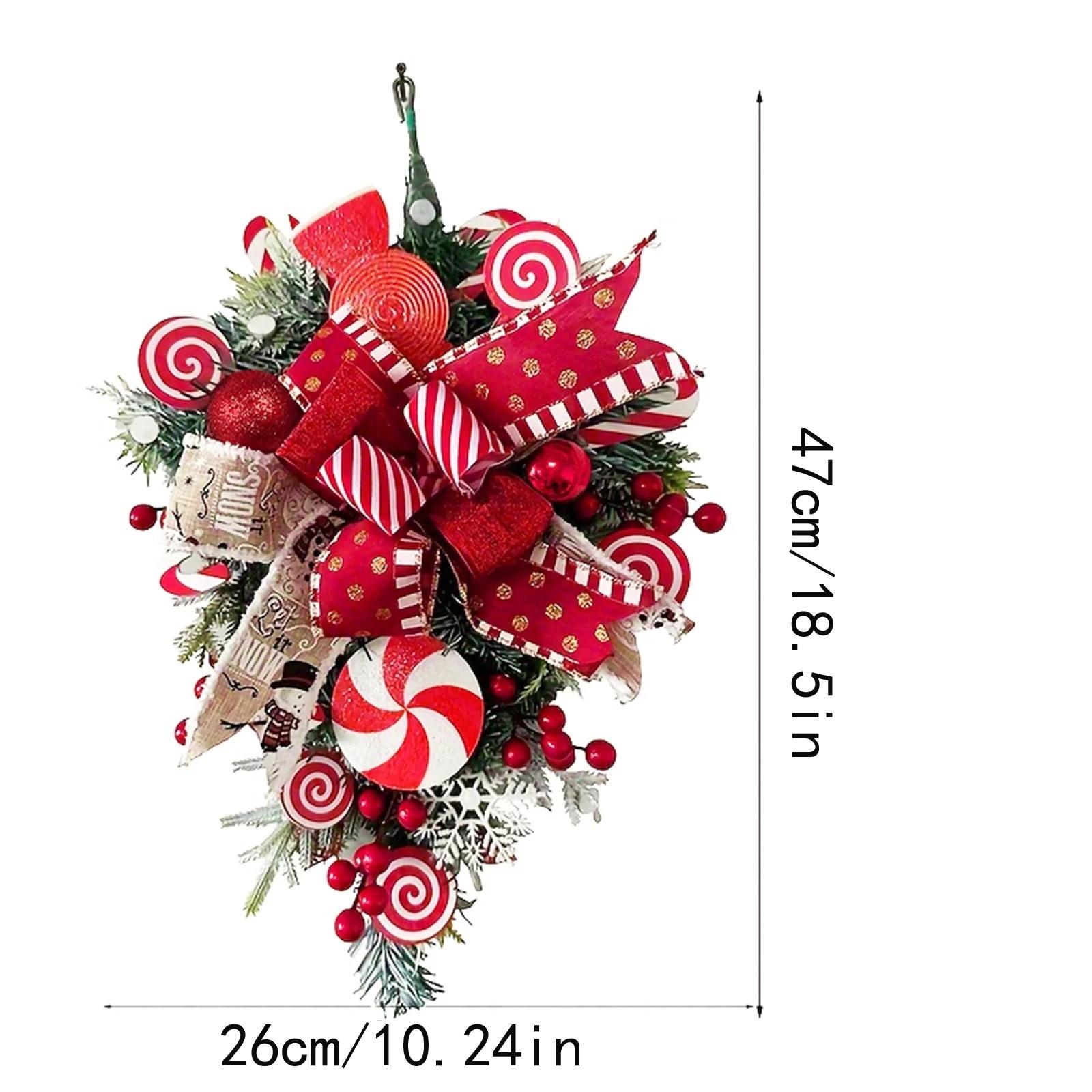 

2025 Christmas Door Wreath Red And Candy Cane Teardrop Ornaments With Balls For Home Outdoor Decoration 3D Christmas Flower