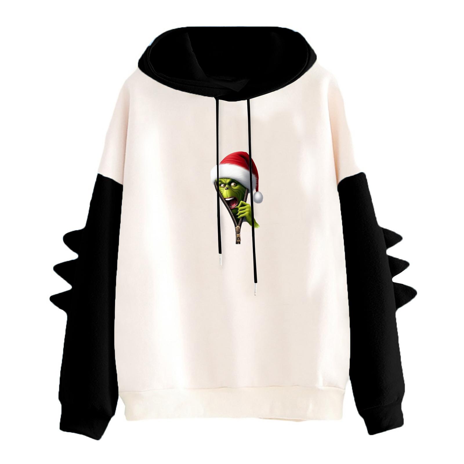 

Женское худи с принтом контрастного динозавра, свободное, повседневное M чёрный