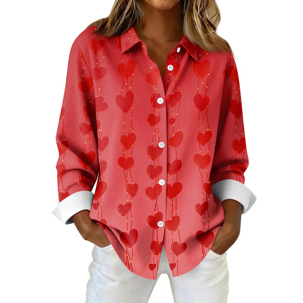 Cămașă Bluză Damă Crăciun Imprimat Nasturi Mâneci Lungi Casual De bază Guler Cămașă Regular Top