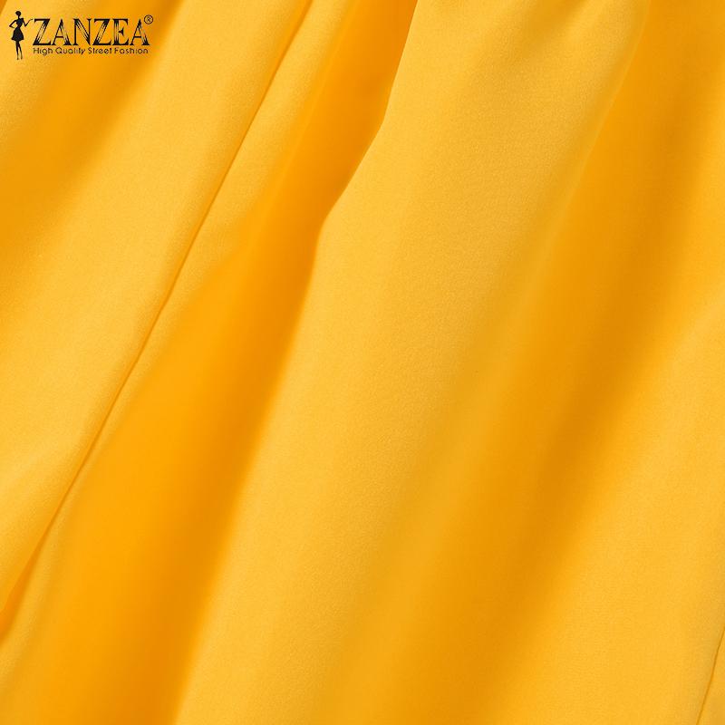 ZANZEA Ensemble deux pièces pour femmes, col rond, sans manches, poches à boutons, couleur unie, hauts et shorts amples, été