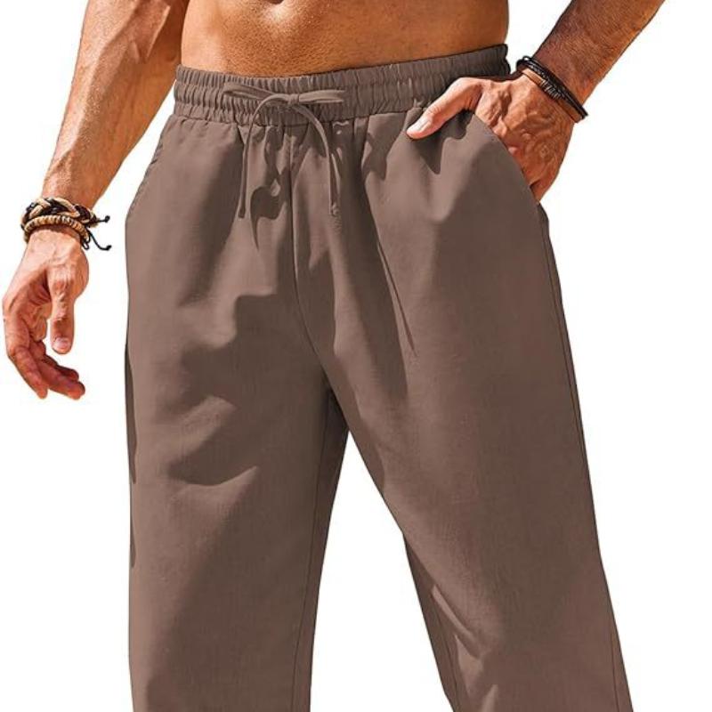 New Men's Linen Casual Pants Elastic Waist Drawstring Pants Yoga Beach Summer Trousers