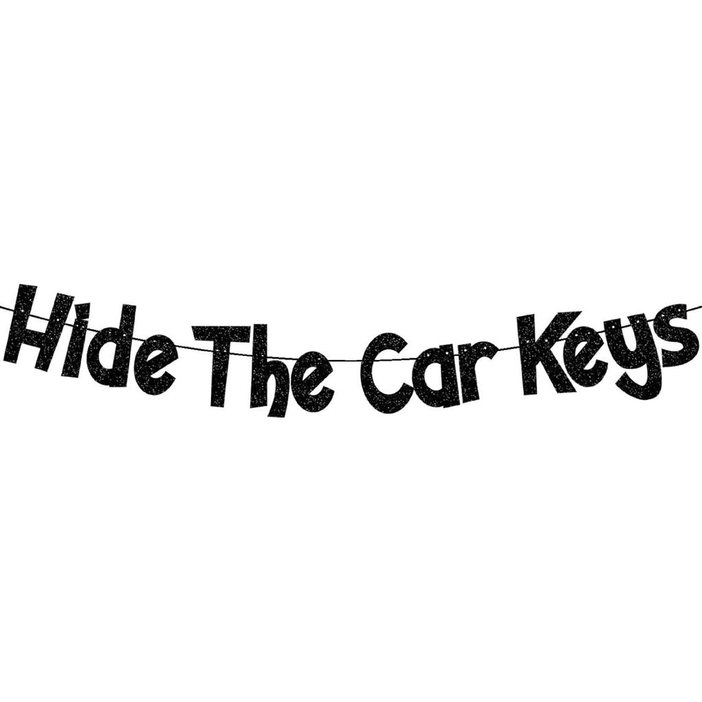 Hide The Car Keys Banner,Pre-Strung Glitter Black Happy 16th Birthday Banner,15th and 16th Funny Birthday Party Decorations for Boys Girls 16 Year