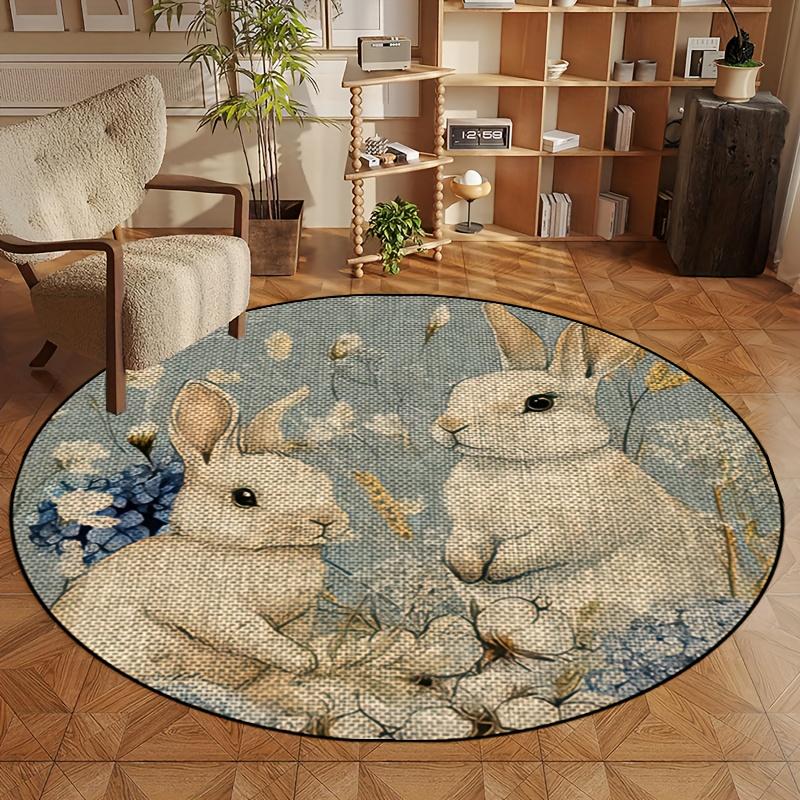 

1Pcs Happy Easter Round Rug Non-Slip Machine Washable Floor Mat 2D Flat Area Rug for Living Room Bedroom Outdoor Holiday Decor 60X60cm