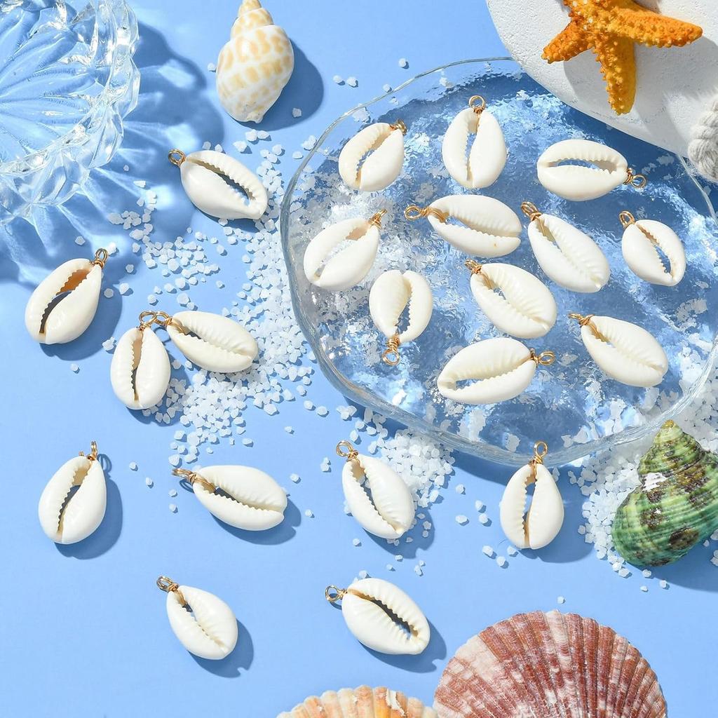 Airssory 100 Pcs Ocean Life Charms Natural Cowrie Shell Charms for Earring Bracelet Necklace Jewelry DIY Craft Making