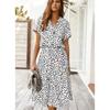 Summer polka dot printed short-sleeved mid-length dress women's fashion all-match elegant temperament