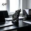 Geometric Wolf Figurine Howl Sculpture, Gothic Wildlife Home Decor, Howling Statue Industrial Style Desk Decor with Rock Base, Rustic Animal