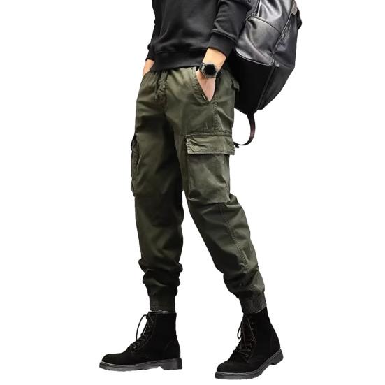 Men Cargo Pants Drawstring Waist Jogger Pants Military Style Outdoor Trousers