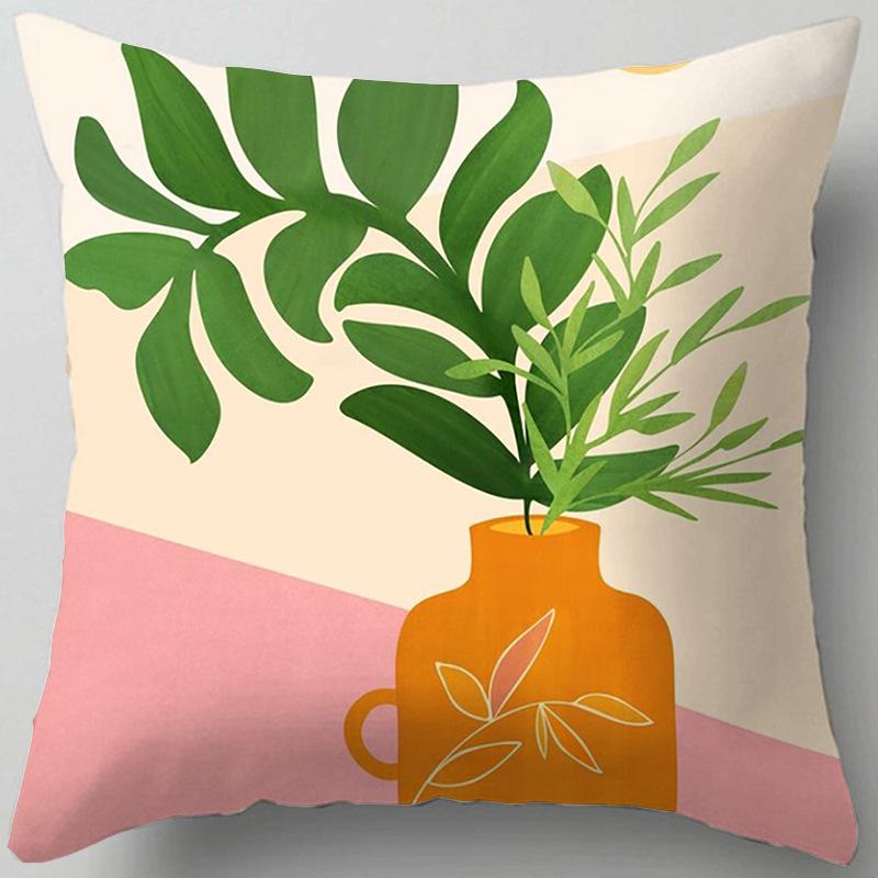 Blue Flower and Leaf Pattern Nordic Style Living Room Sofa Office Cushion Cover Home Decor Waist Pillow