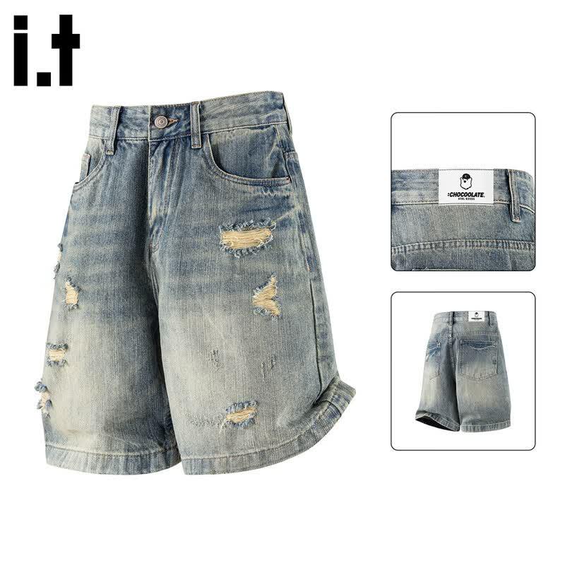 CHOCOOLATEit Men s Distressed Washed Denim Shorts S синий
