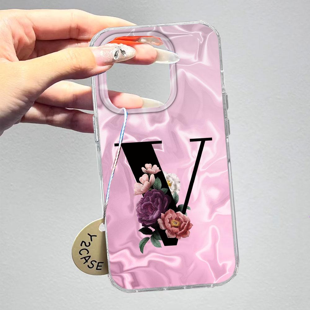 A-Z Black Letter Peony Flower Shockproof Phone Case For Samsung Galaxy A07 A17 A06 A16 A26 A36 A56 A12 A22 Shell Couple Cover