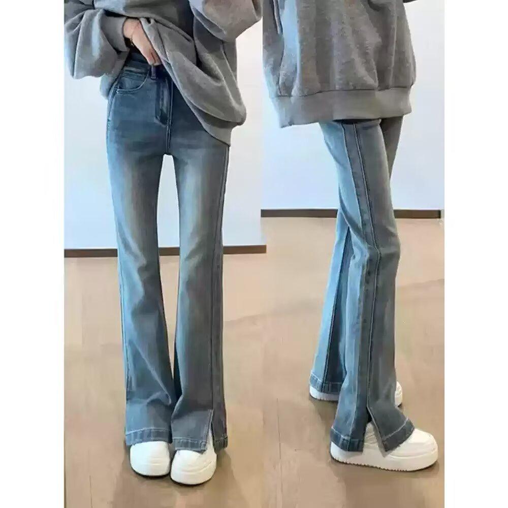 

Женские черные расклешенные джинсы с высокой посадкой - Большие размеры и Маленькие Triple Extra Large светло-синий