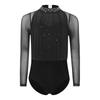Girls Dance Leotard Long Sleeve Keyhole Back Design Sequins Rhinestones Sheer Mesh Figure Skating Outfit