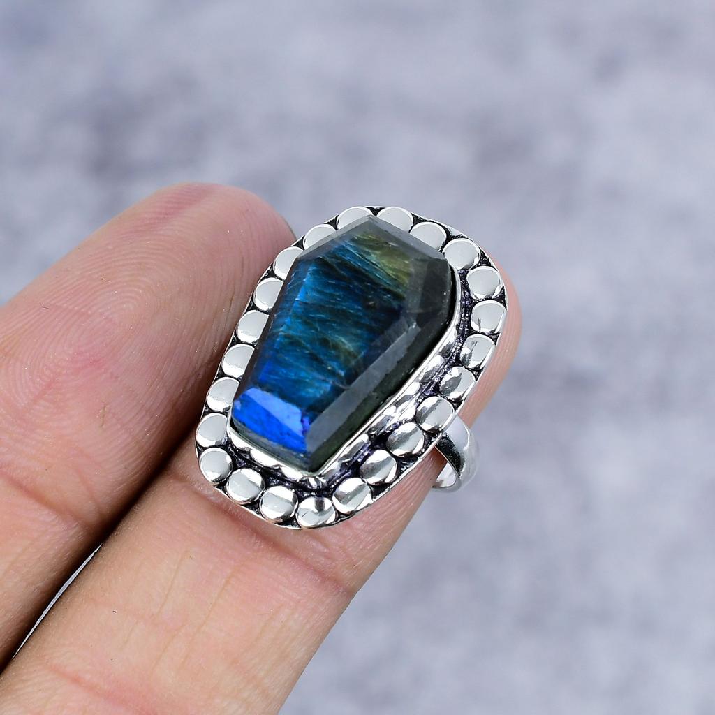 Labradorite Gemstone Handmade 925 Sterling Silver Jewelry Ring Size 8 M-2598
