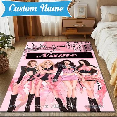 Custom Name Kpop Fashion Rug for Living Room, Game Rooms, Office, Bedroom, Floor Mat Playful Design, Fan Gifts Christmas Decor