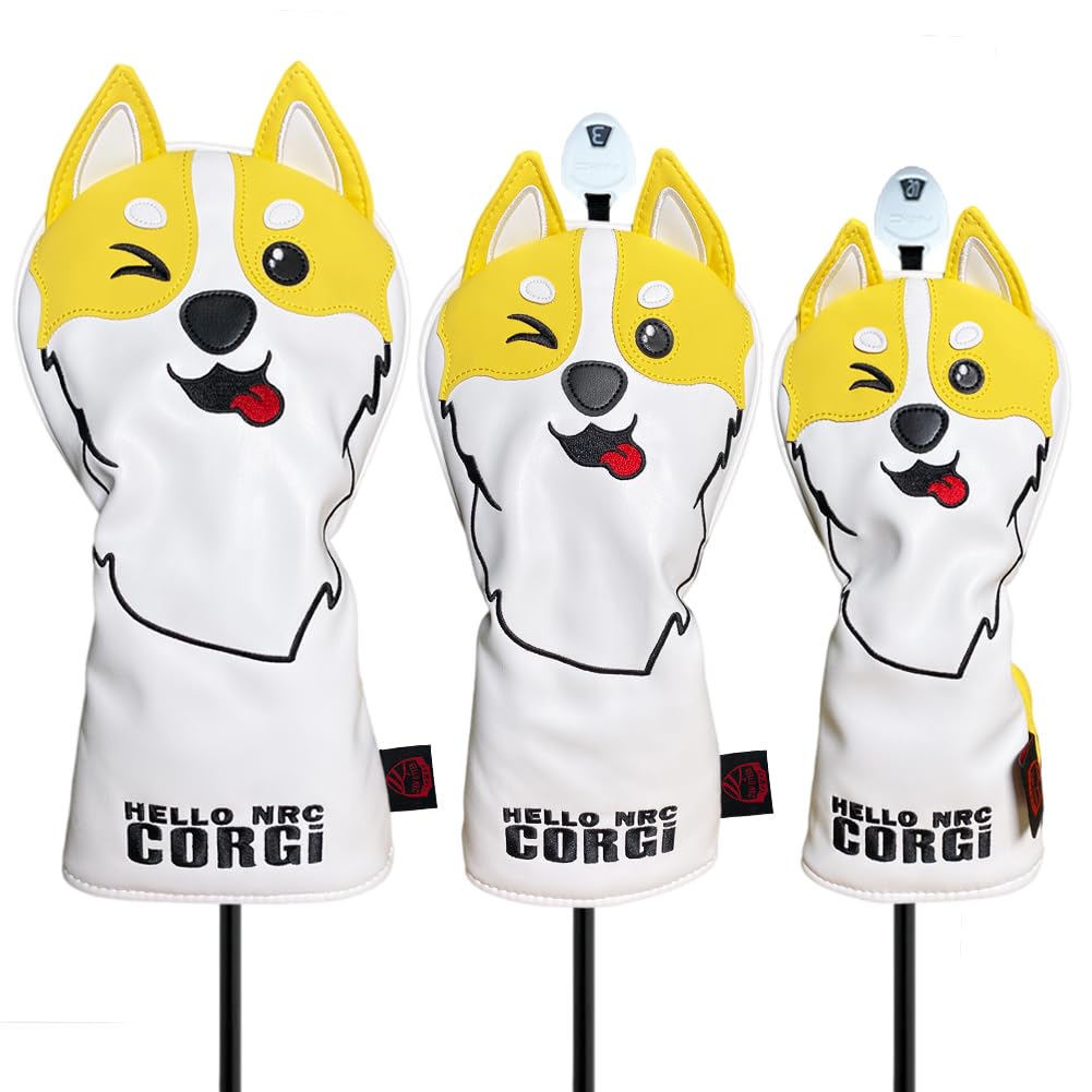 

Waterproof Golf Headcover for Drivers Woods and UTs Corgi Design (440cc, 460cc), (FW), Utilities, (Beige) -