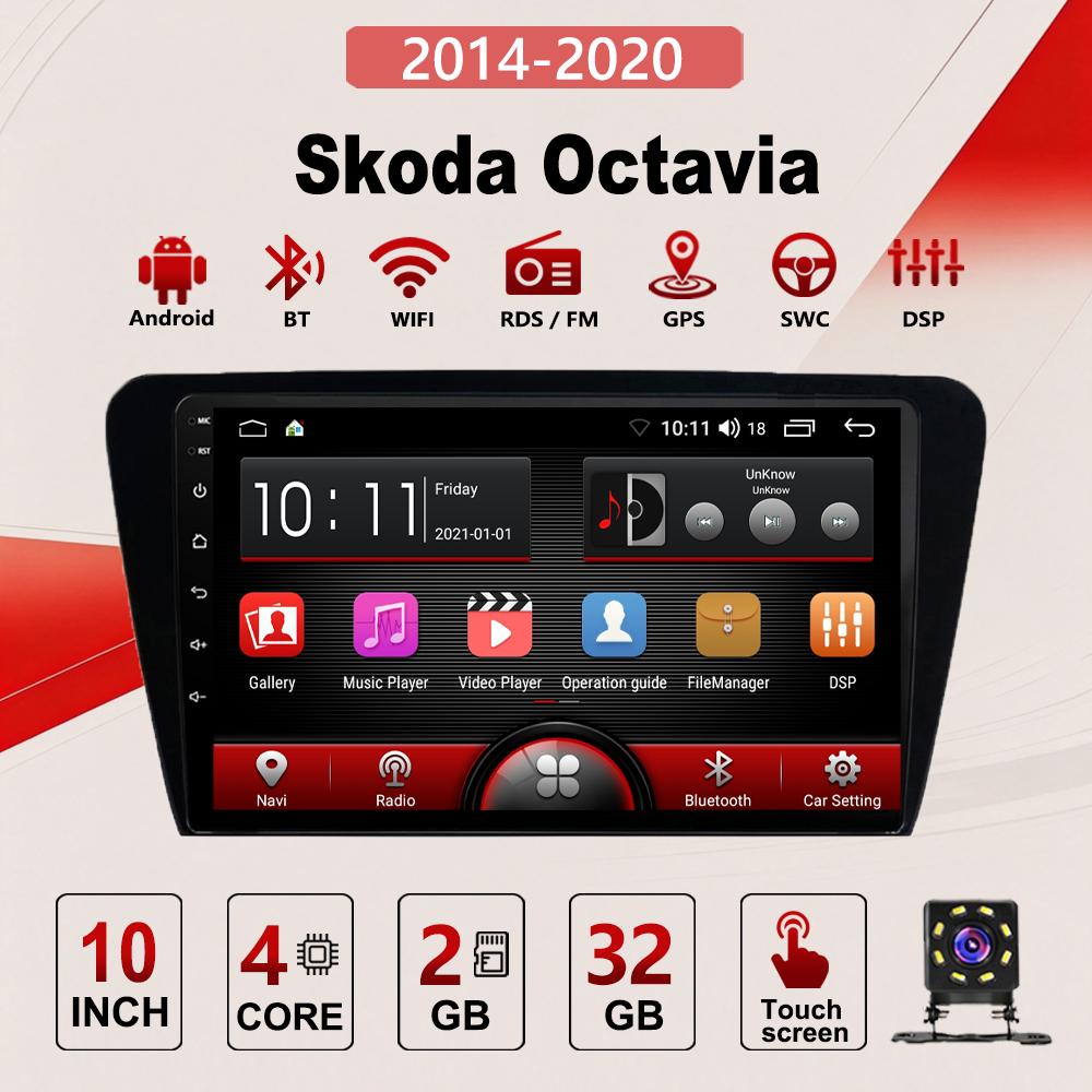 2Din Android Car-Play Car Radio,Skoda Octavia 2014-2020,Multimedia Player Head Unit Stereo GPS Navigation BT WIFI,2+32GB