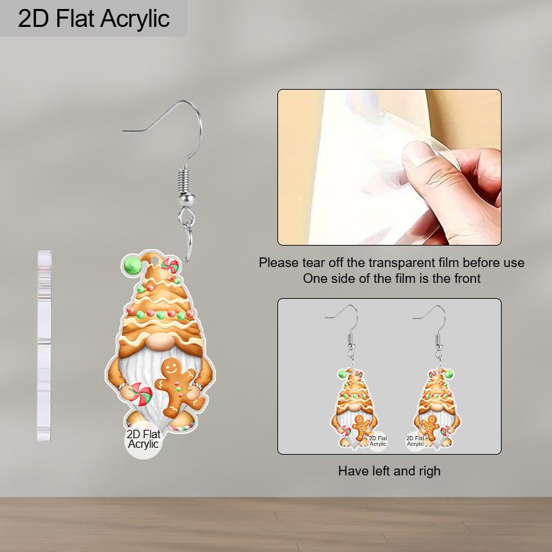 2D Flat Christmas Earrings, Christmas Theme Earrings Acrylic Santa Claus/Gingerbread Man Dangle Earrings Xmas Holiday Earrings for Women