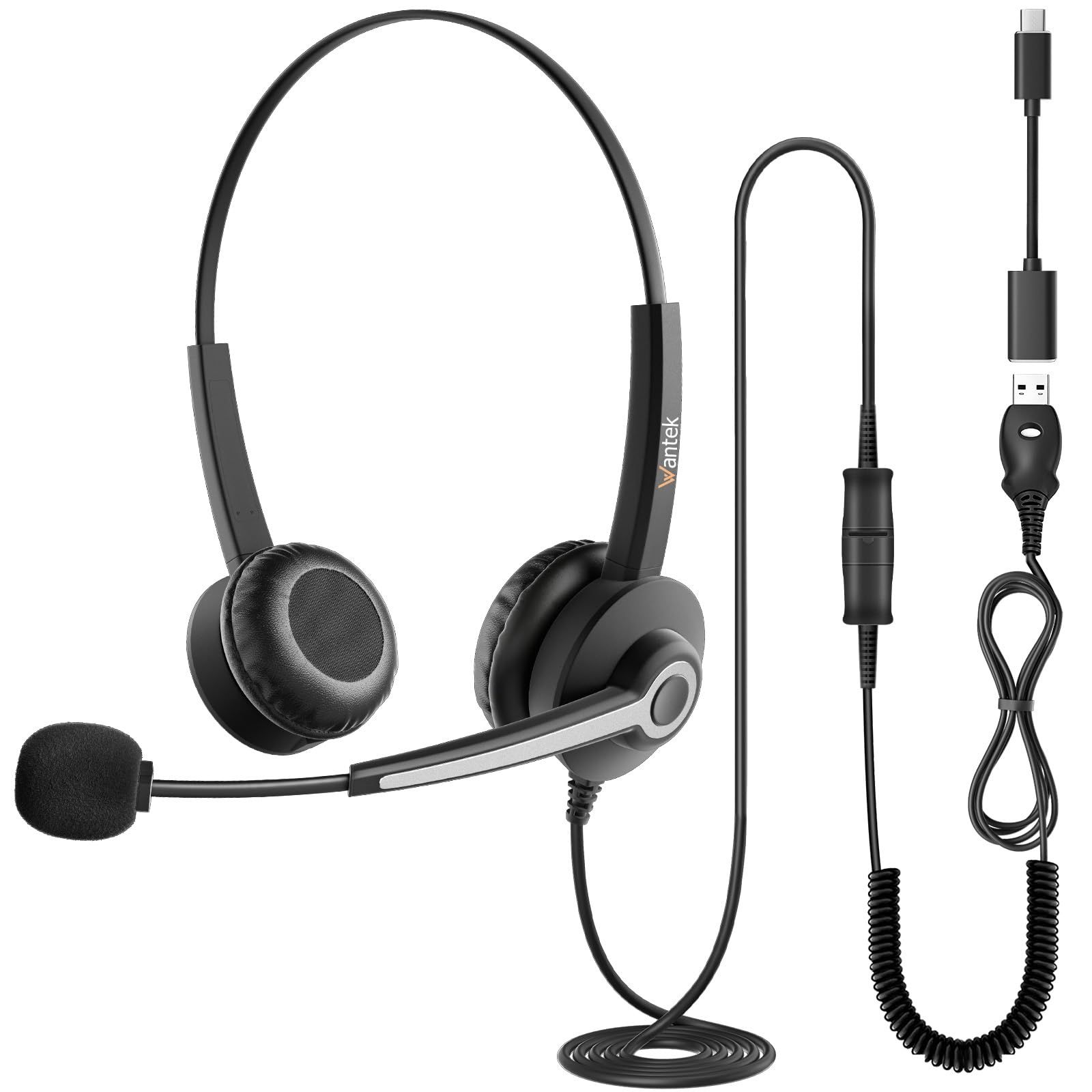 

Wantek USB Dual Ear Suitable for Web Work from Remote Online Clear Compatible with No Ear Pain Invoice Headset, Type-C, Headphones, Wired,