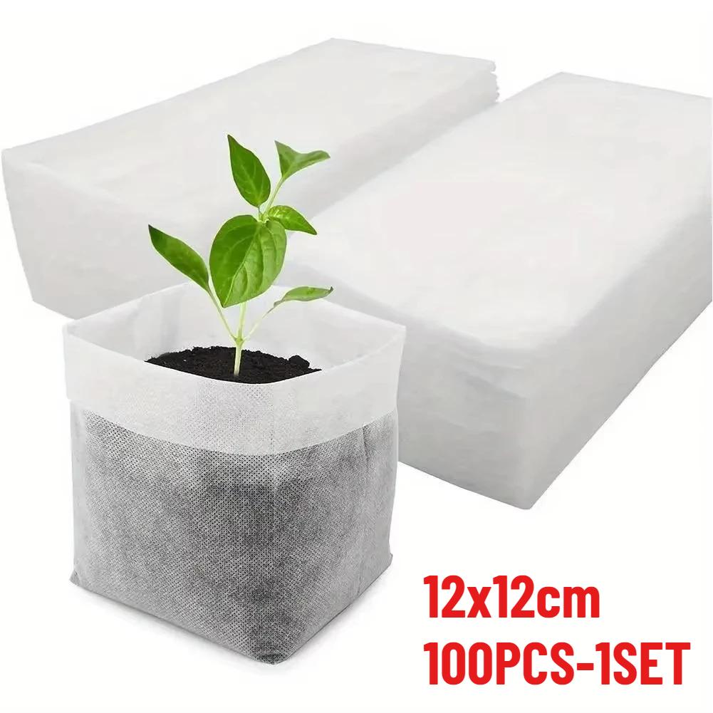 100PCS-1SET Biodegradable Seed Nursery Bags, Non-Woven Plants GrowBags, Fabric Seedling Pots Plants Pouch, Home Garden Supply