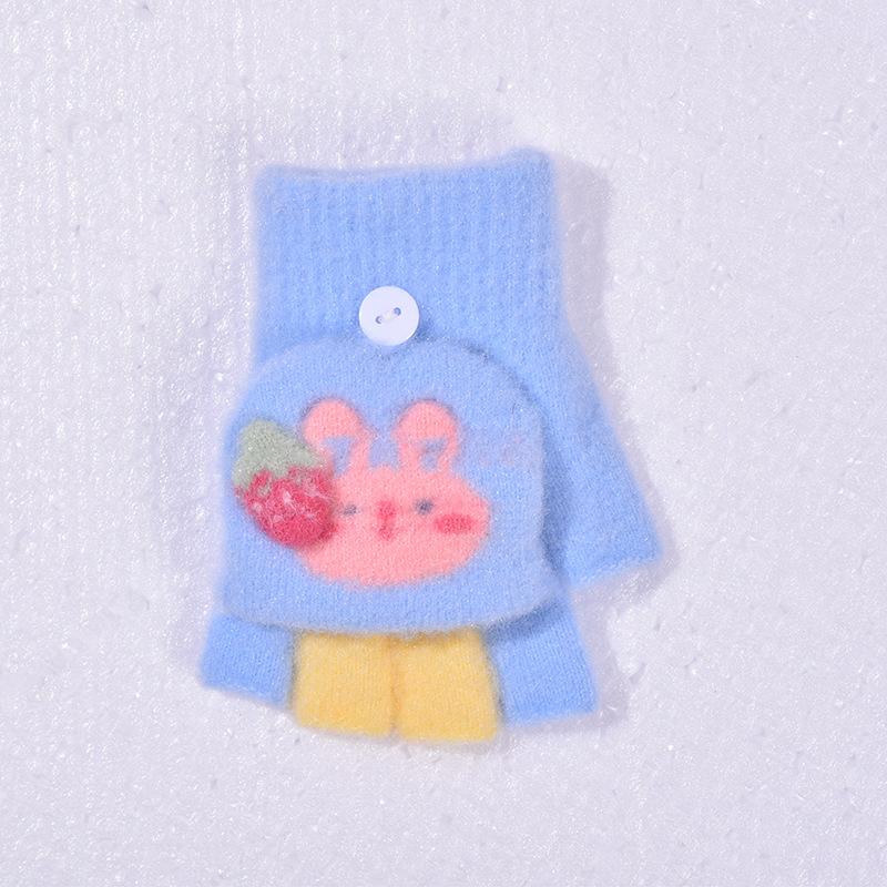 Student Winter Warm Gloves Leaked Finger Fleece Thickened Men's and Women's Writing Cartoon Cute Flip Knitted Half-finger Gloves