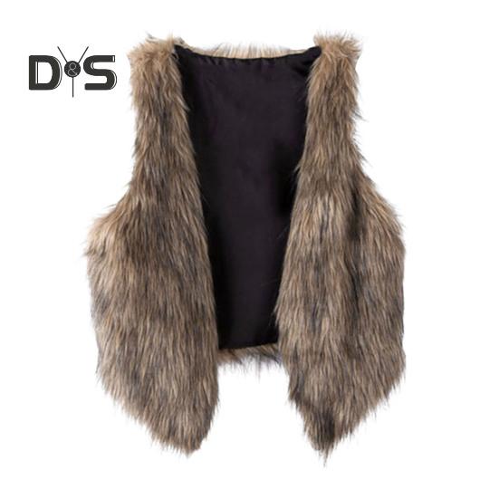 

Женский осенне-зимний жилет из искусственной кожи с искусственным мехом, пушистый кардиган без рукавов с v-образным вырезом, толстый повседневный короткий жилет с открытой строчкой, верхняя одежда S коричневый