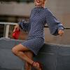 ZANZEA Women O-neck Long Sleeve Dress Summer Fashion Polka Dot Print Dress