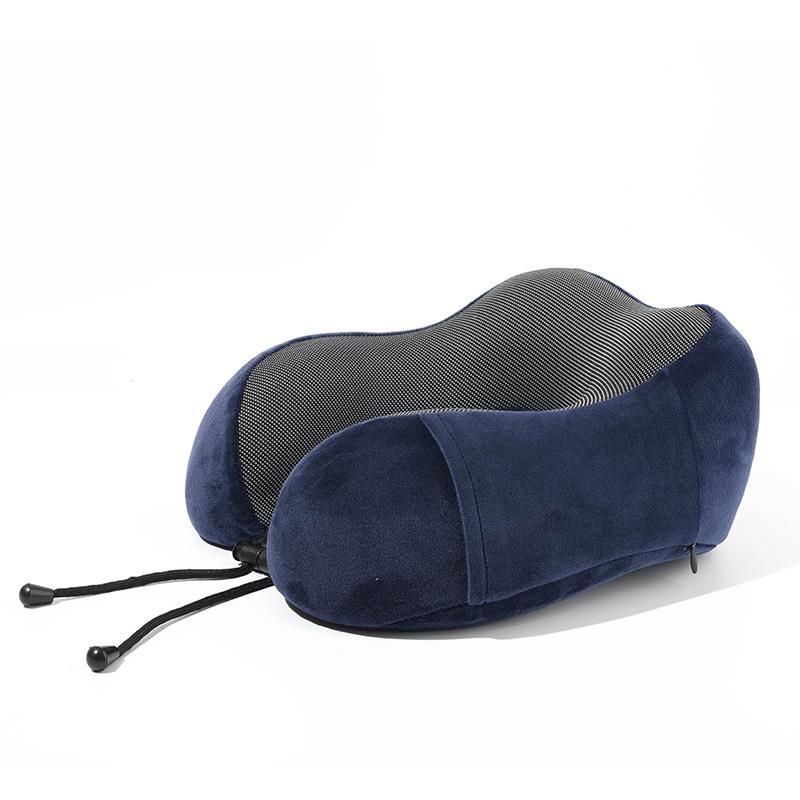 Memory Foam U Shaped Travel Neck Pillow Set for Airplane Car Train Support with Drawstring Bag and