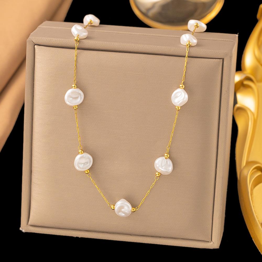 Summer New Temperament Versatile Baroque Pearl Necklace Women's Natural Stone Necklace Women's Simple and Advanced Sense