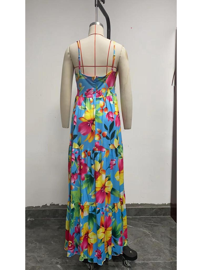 2025 European & American Sexy Sleeveless Backless Printed Maxi Dress for Women