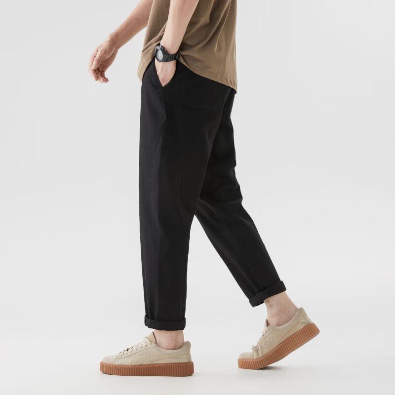 CLOR Pure Cotton American-Style Cargo Pants for Men, Spring And Summer Style, Trendy Loose Straight-Leg Trousers, Casual Pants CM04 Black Size M