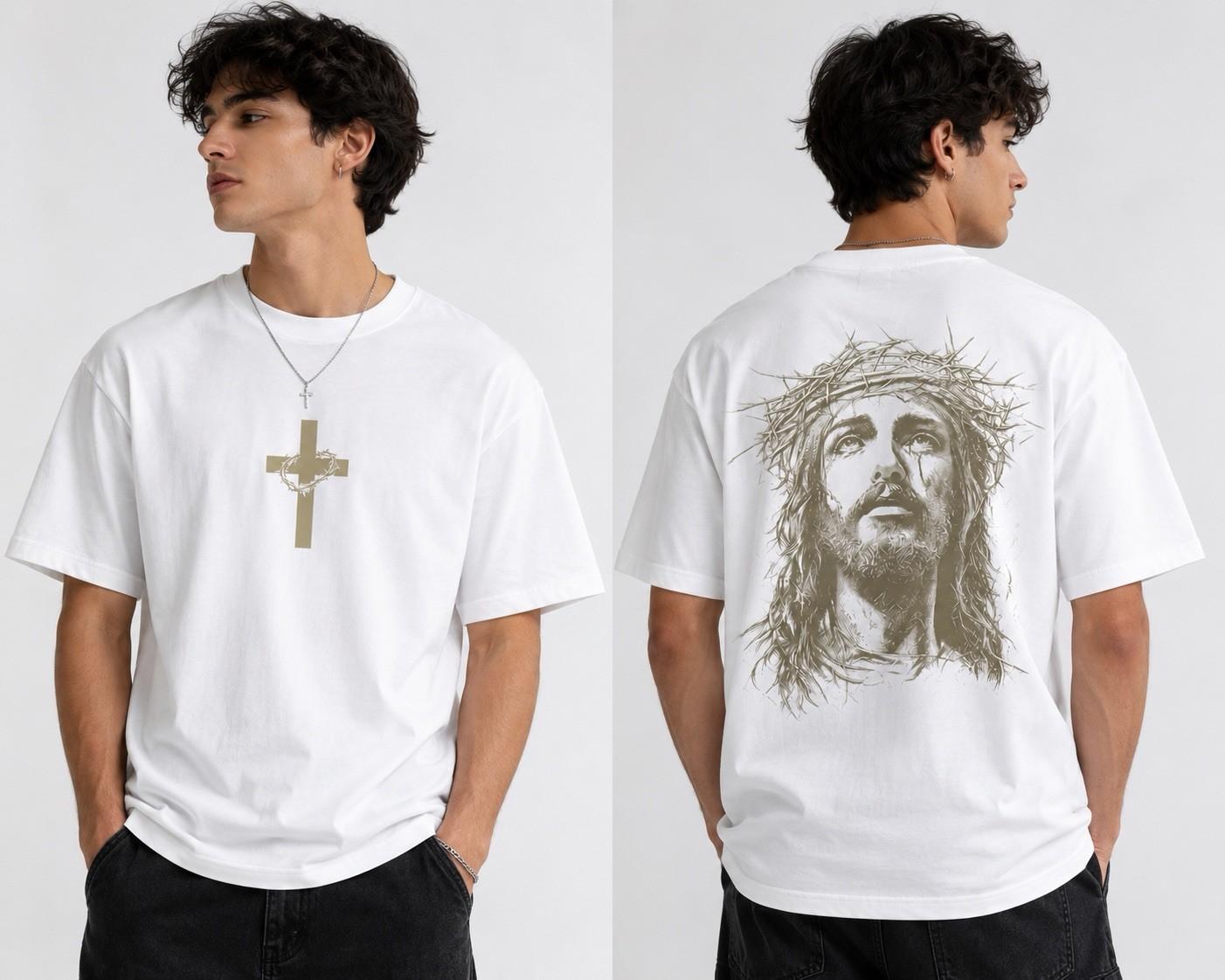 Jesus Cross Christian T Shirt Crown of Thorns Faith Graphic Tee Unisex XXL