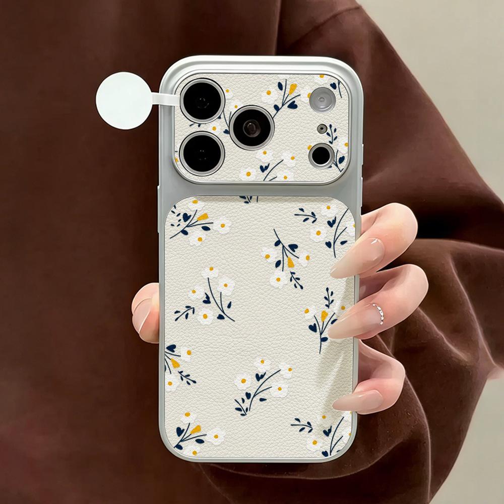 ins wind advanced sense silver frame full screen petal mobile phone case for iPhone17Pro large window soft case all-inclusive