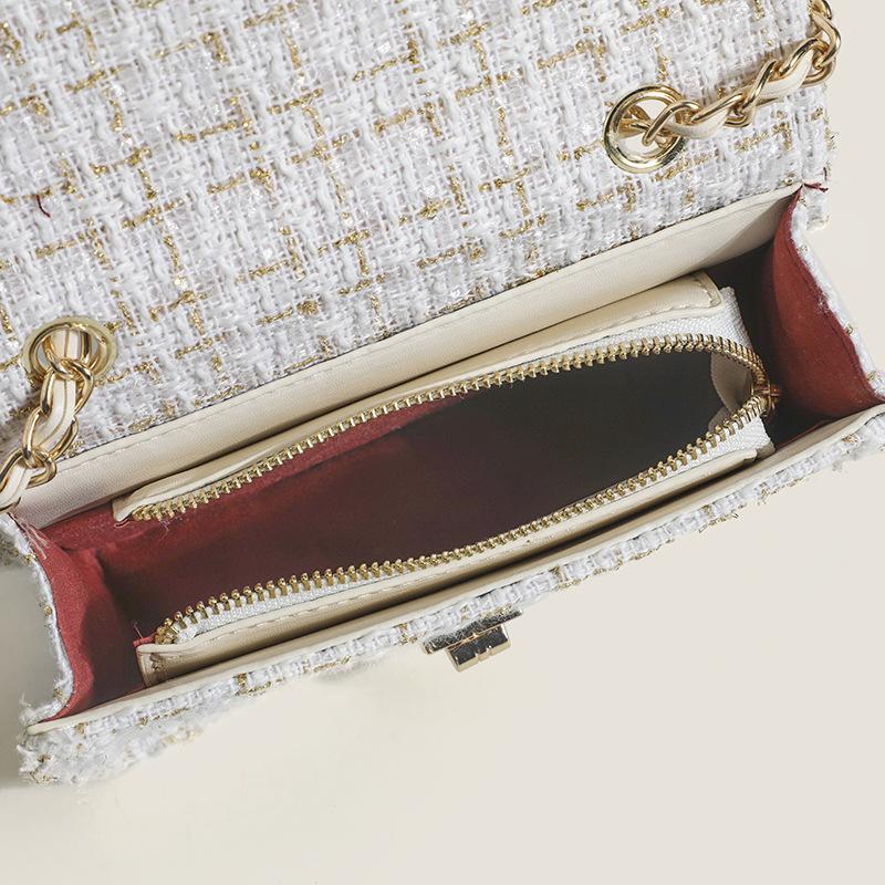 Geantă de toamnă și iarnă pentru femei, cu subsuoară, geantă mică, parfumată, din tweed, cu lanț, de gamă înaltă, cu un singur umăr, geantă mică pătrată